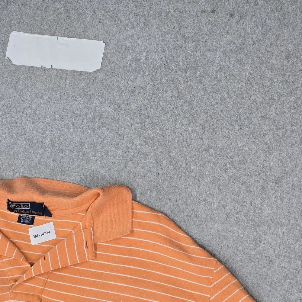 VINTAGE Polo Ralph Lauren Men Polo XL Orange Striped Logo Embroidered Collar